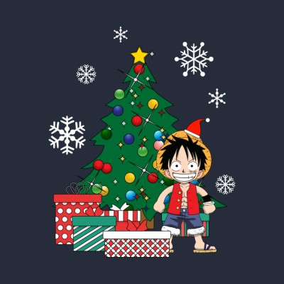 Monkey D Luffy Around The Christmas Tree Throw Pillow Official One Piece Merch