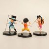 3pcs Set Anime One Piece 9cm Luffy Ace Sabo Figurine With Stick Weapoon Childhood PVC Action 2 - One Piece Shop