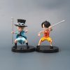 3pcs Set Anime One Piece 9cm Luffy Ace Sabo Figurine With Stick Weapoon Childhood PVC Action 4 - One Piece Shop