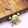 ONE PIECE Luffy Skull Rudder Keychain Anime Rotatable Metal Keyring 3D Luffy Skull Key Ring for - One Piece Shop