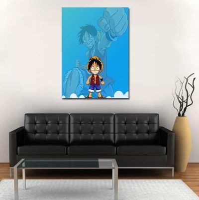 One Piece Chibi And Adult Straw Hat Luffy Blue 1pc Wall Art 1 - One Piece Shop