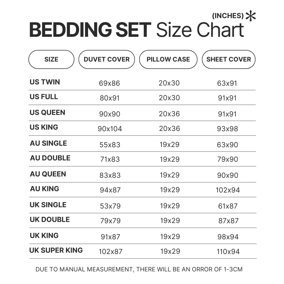 Beding Set Size Chart - One Piece Shop