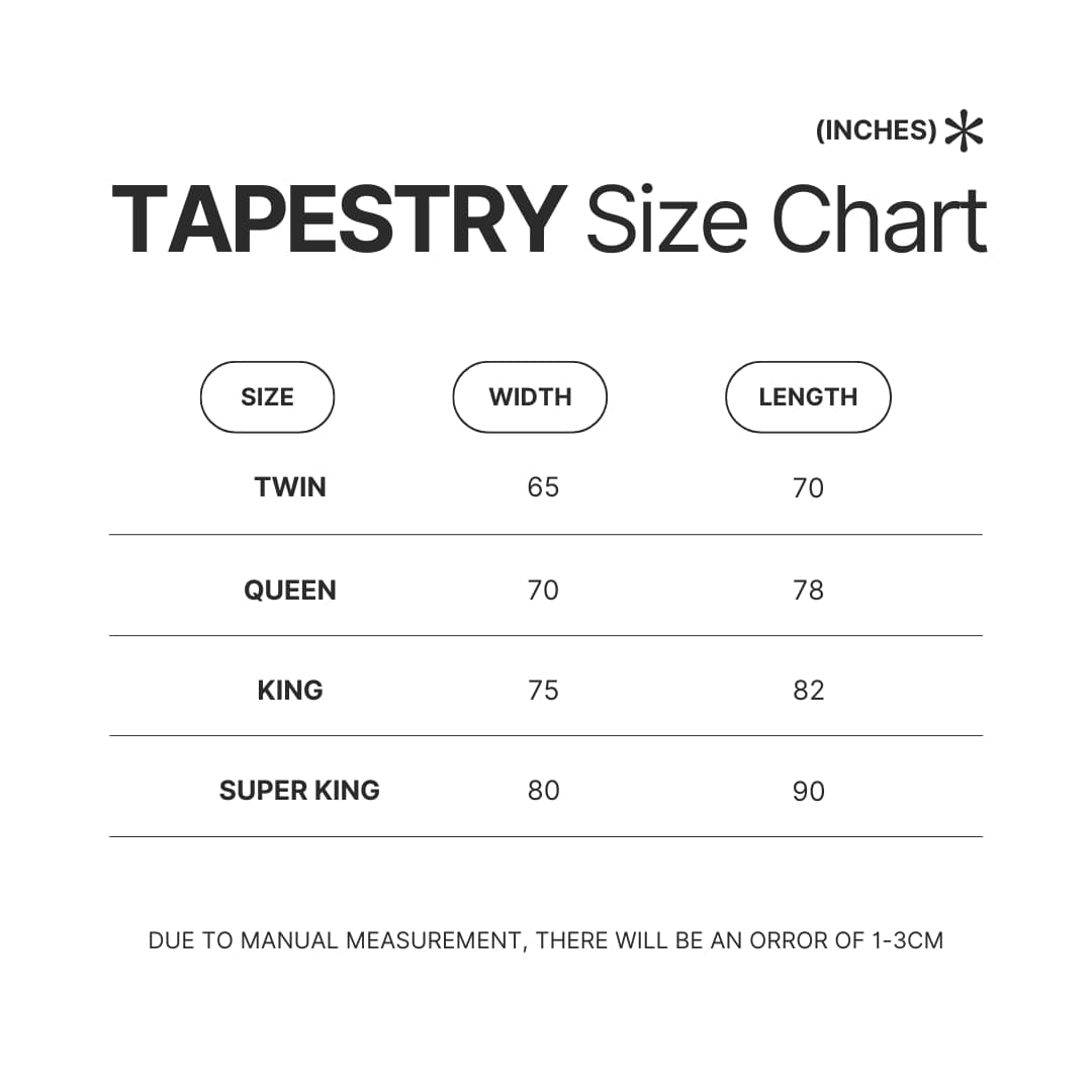 Tapestry Size Chart - One Piece Shop