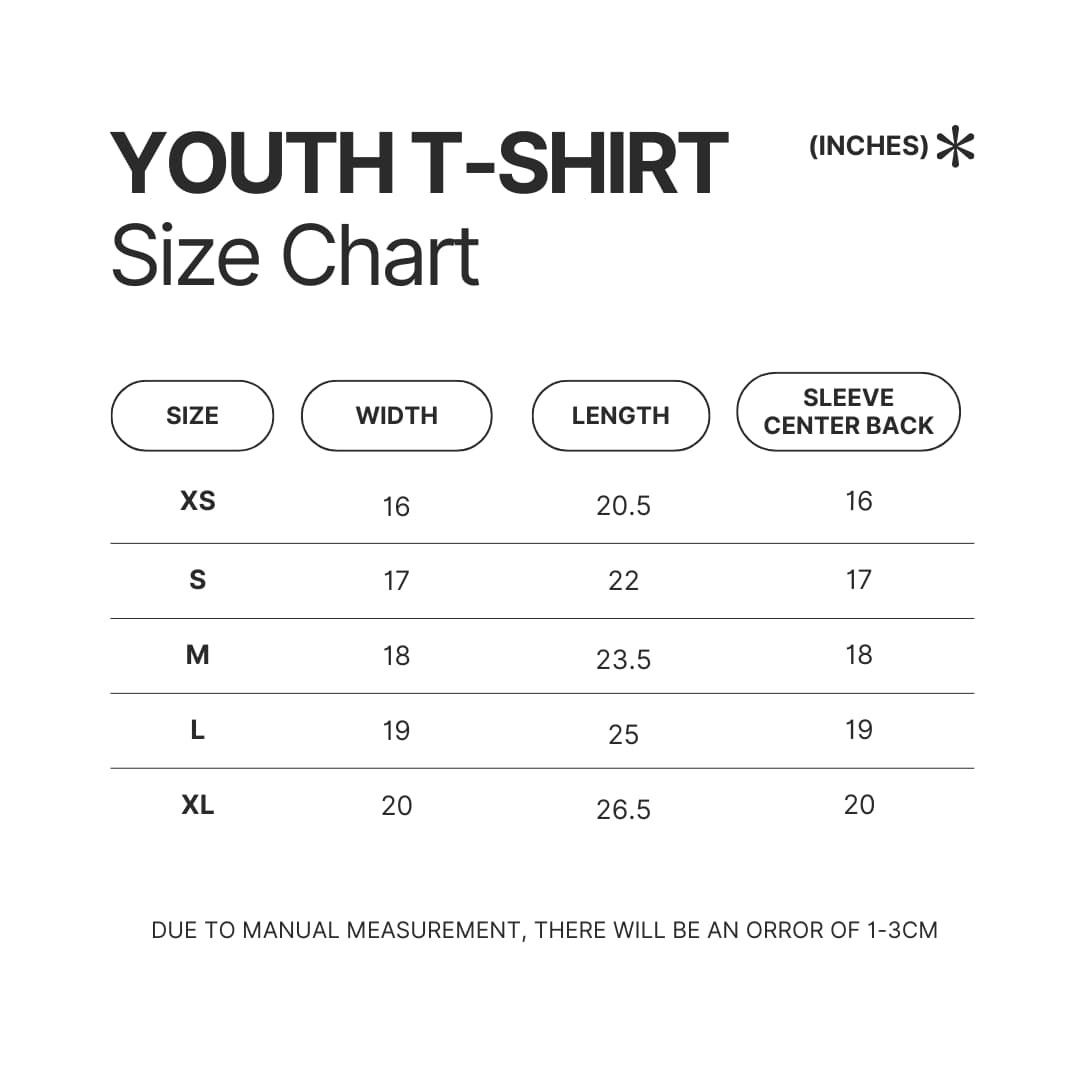 Youth T shirt Size Chart - One Piece Shop