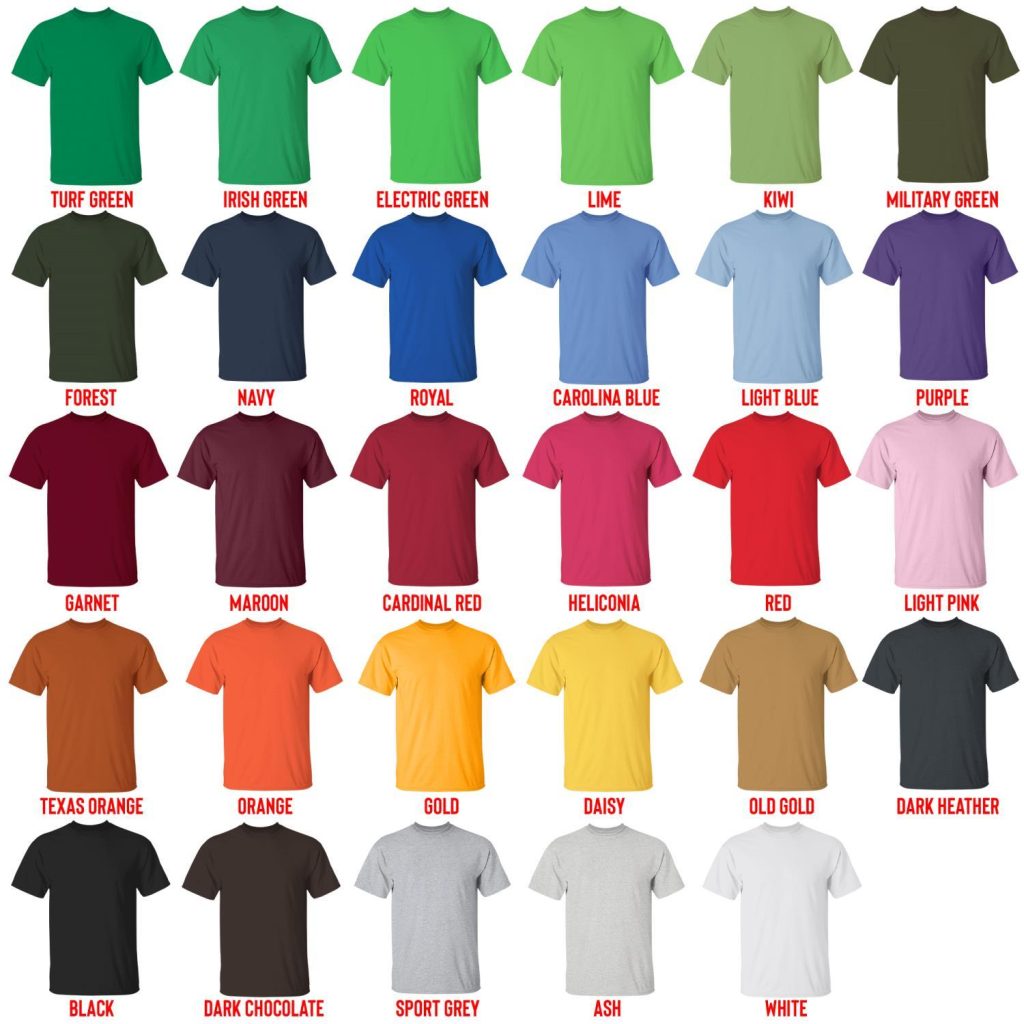t shirt color chart 1 - One Piece Shop